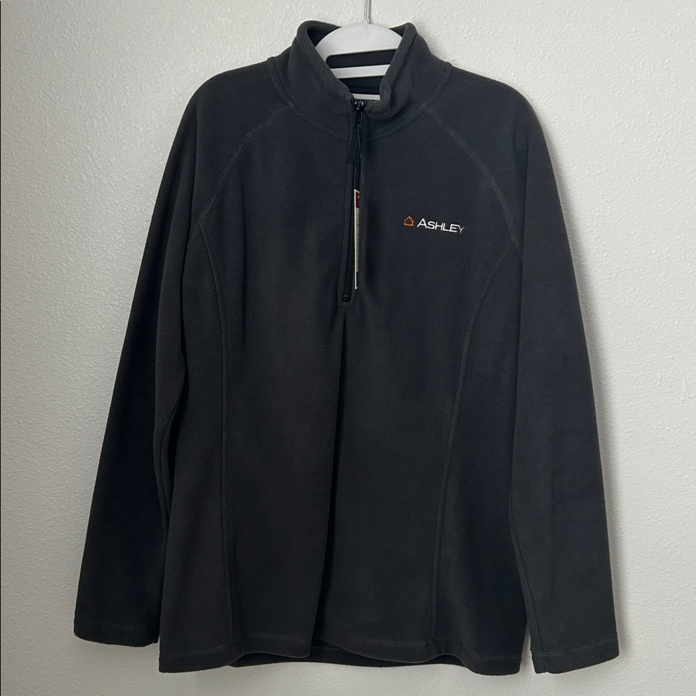 Men’s Charcoal Grey Fleece Quarter-Zip Pullover featuring an embroidered "ASHLEY